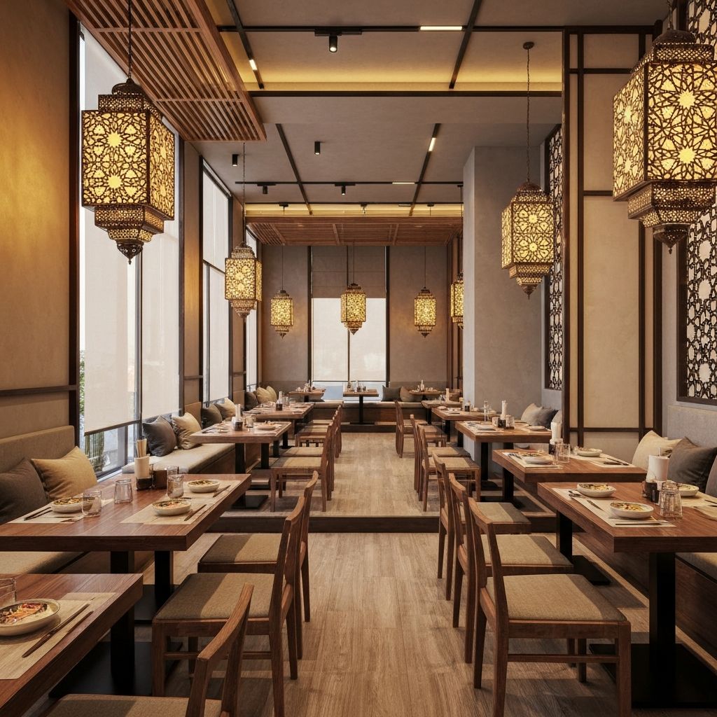 تصميم داخلي عصري لمطعم رامن يجمع بين الطراز الإسلامي والياباني